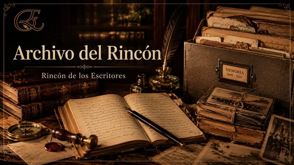 Manuscritos, libros y caja de archivo como imagen de la sección Archivo del Rincón