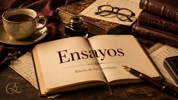 Libros, notas y pluma como imagen editorial de la sección Ensayos