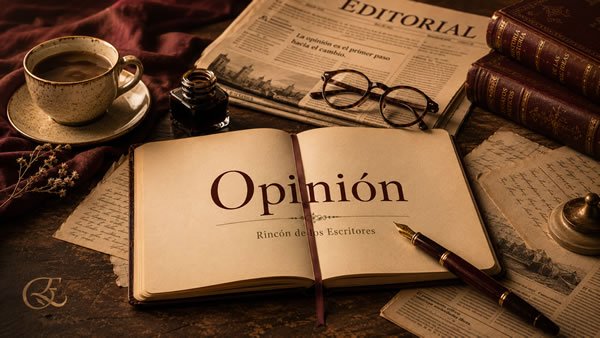 Periódicos, notas y pluma como imagen editorial de la sección Columnas de opinión